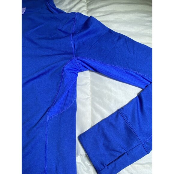 Brooks Womans Size XS Heather Bluetiful 1/2 Zip Mock Neck Top Pocket Thumbholes - Picture 3 of 10